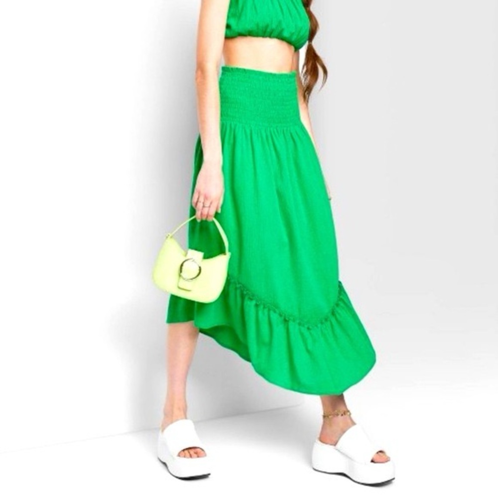 Wild Fable Handkerchief Hem Skirt in Green M